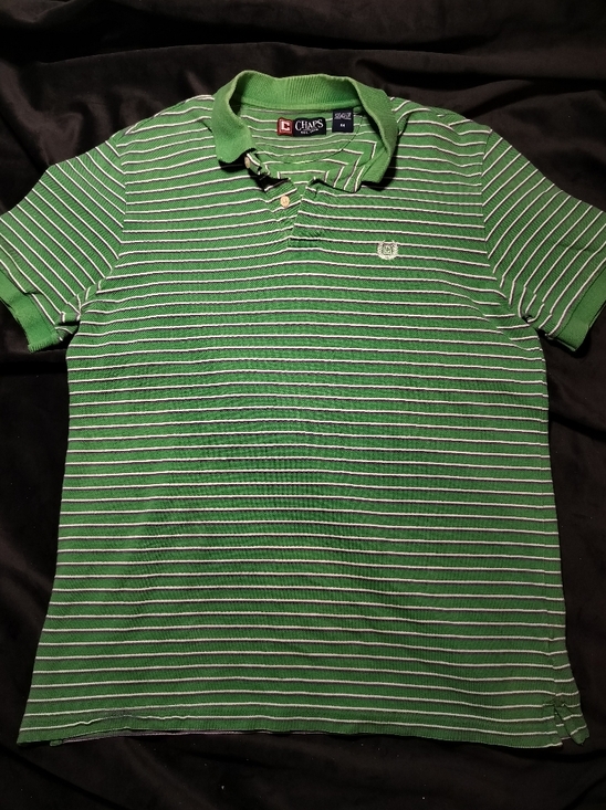 Chaps Other - Chaps 100% Cotton Men's Green Polo Shirt With White & Purple Stripes - Medium